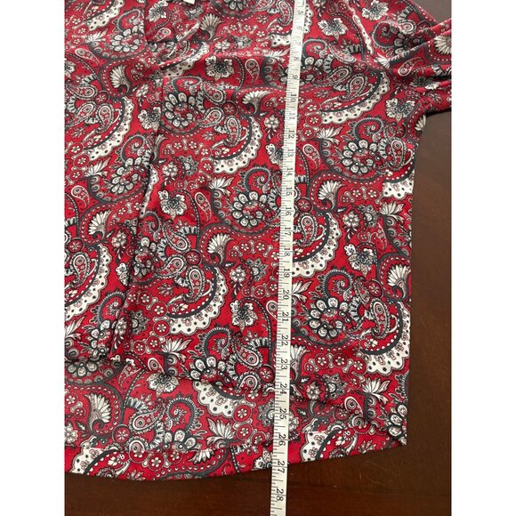 LOFT Red Paisley Print Long Sleeve  Split Neck Fall Career Blouse Size XL - Picture 11 of 11